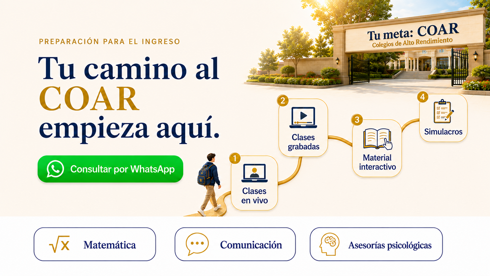 Preparación COAR: clases en vivo, clases grabadas, material interactivo, simulacros, matemática, comunicación y asesorías psicológicas
