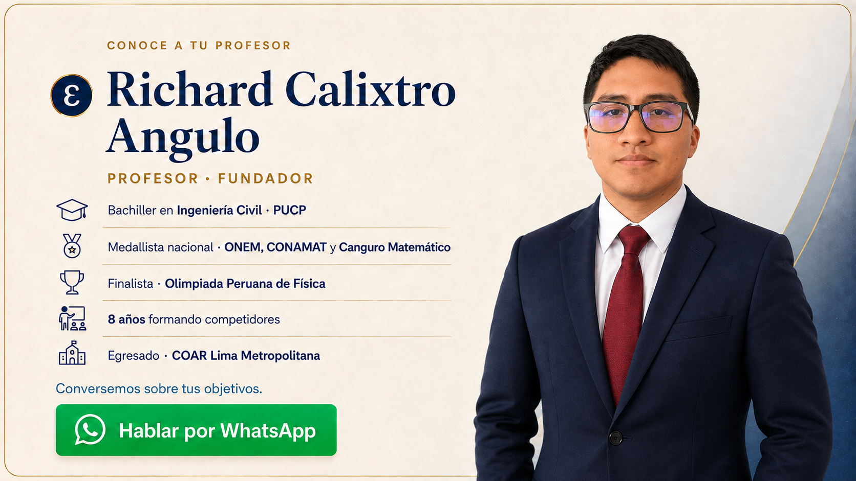 Richard Calixtro Angulo, profesor y fundador de Academia MATHLETε